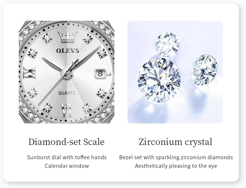OLEVS Reloj para Mujer Plateado de Acero Inoxidable Elegante Analógico Lúmenes Visibles