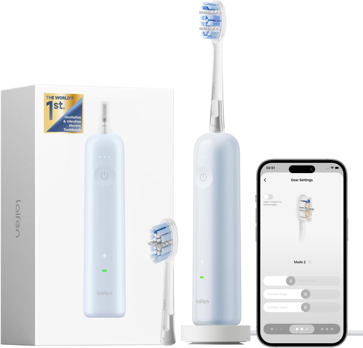 Laifen Cepillo de dientes Wave Pro, sensor de presión y oscilación de 60°