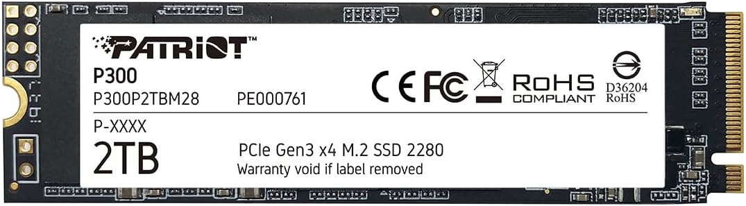 Patriot P300 M.2 PCIe Gen 3 x4 2TB SSD de Bajo Consumo de Energía