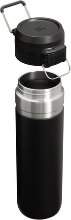 Stanley Quick Flip GO Botella de Agua de 24 oz | Tapa con Botón Pulsador | A Prueba de Fugas y Empacable para Viajes y Deportes | Acero Inoxidable Aislado | Sin BPA | Negro 2.0