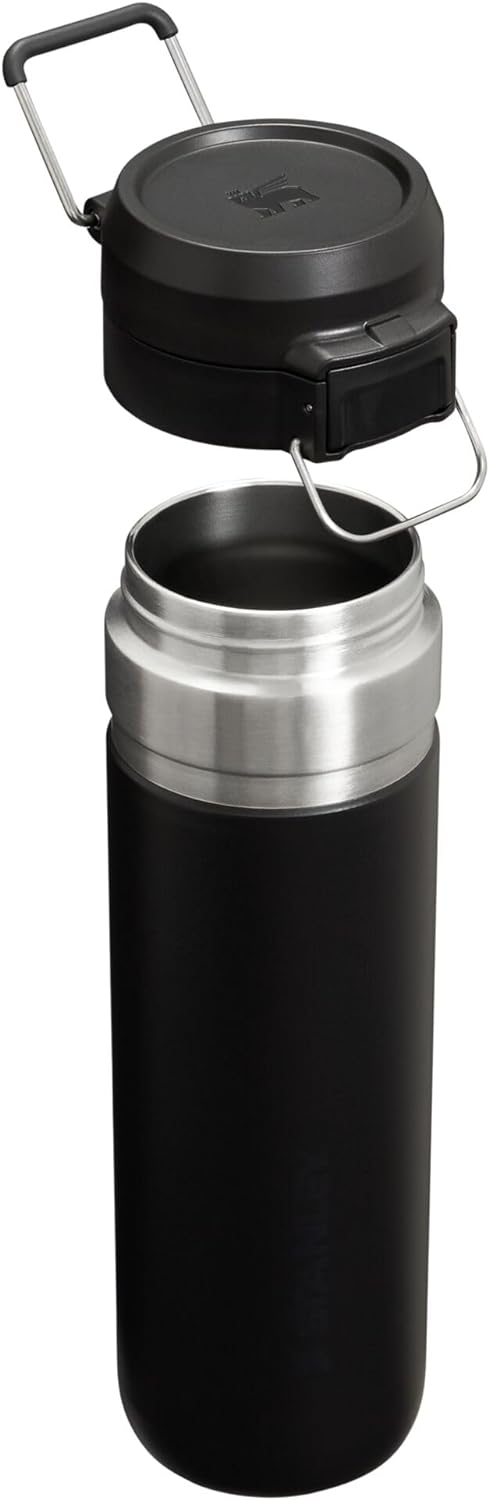 Stanley Quick Flip GO Botella de Agua de 24 oz | Tapa con Botón Pulsador | A Prueba de Fugas y Empacable para Viajes y Deportes | Acero Inoxidable Aislado | Sin BPA | Negro 2.0