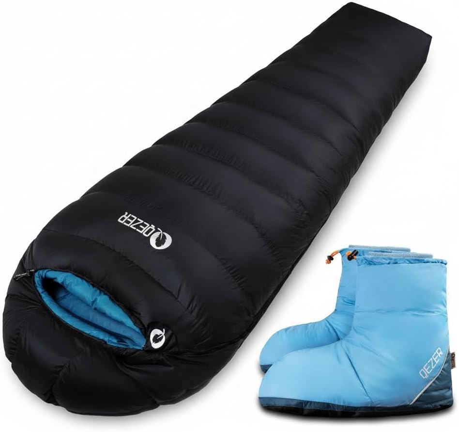 Saco de dormir para adultos para clima frío de 0 °F, bolsa de mochilero ligera con botines de plumón para hombres y mujeres para mantener el calor