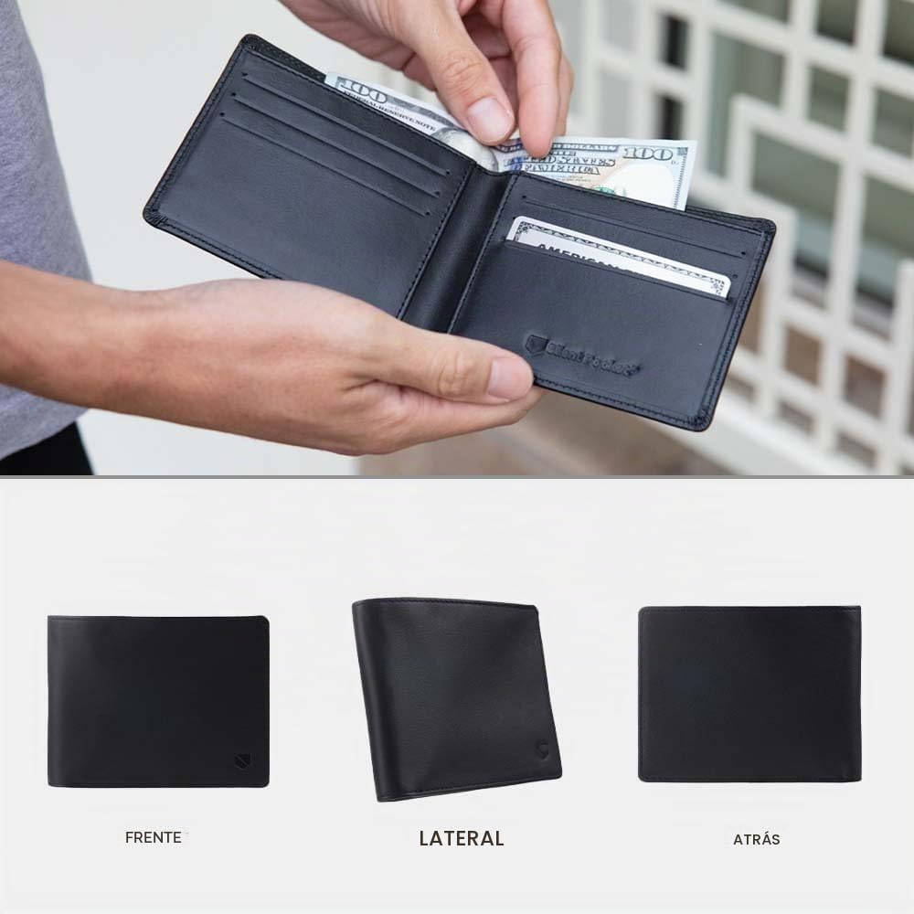 SLNT - Cartera de bloqueo para hombre, delgada, plegable, 6 ranuras para
