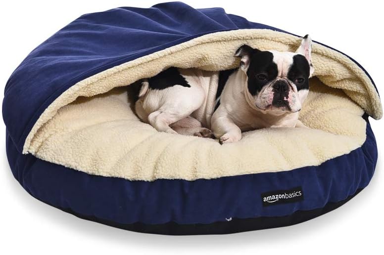 AmazonBasics - Cama tipo cueva para mascotas para perros y gatos, con cubierta extraíble para cuevas de anidación, se adapta a mascotas de hasta 30 libras, 35 x 35 x 13 pulgadas, azul