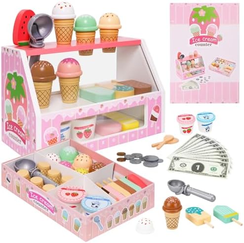 Juego de juguetes de madera para contador de helados, juego de comida para