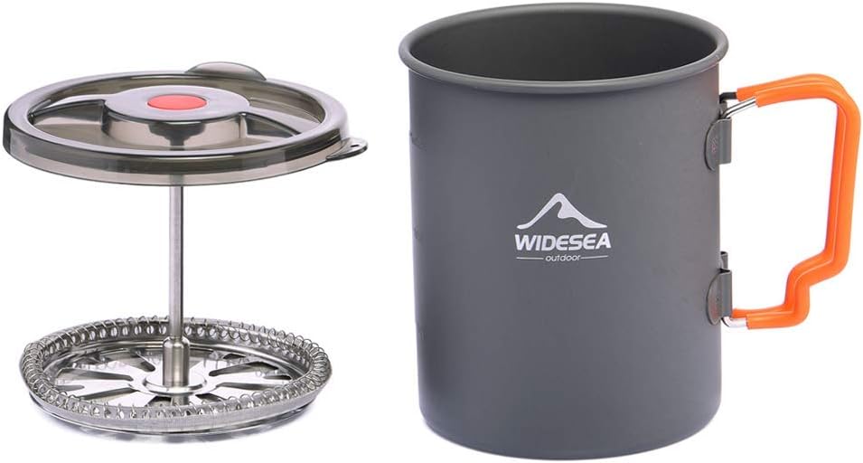 widesea Cafetera de camping de 25.4 fl oz, cafetera de prensa francesa, olla ligera para mochileros con mango plegable para camping, senderismo, cocción al fuego