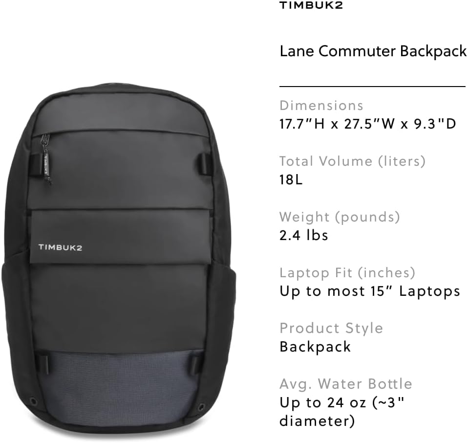 Timbuk2 Lane Commuter - Mochila para laptop, color negro azabache