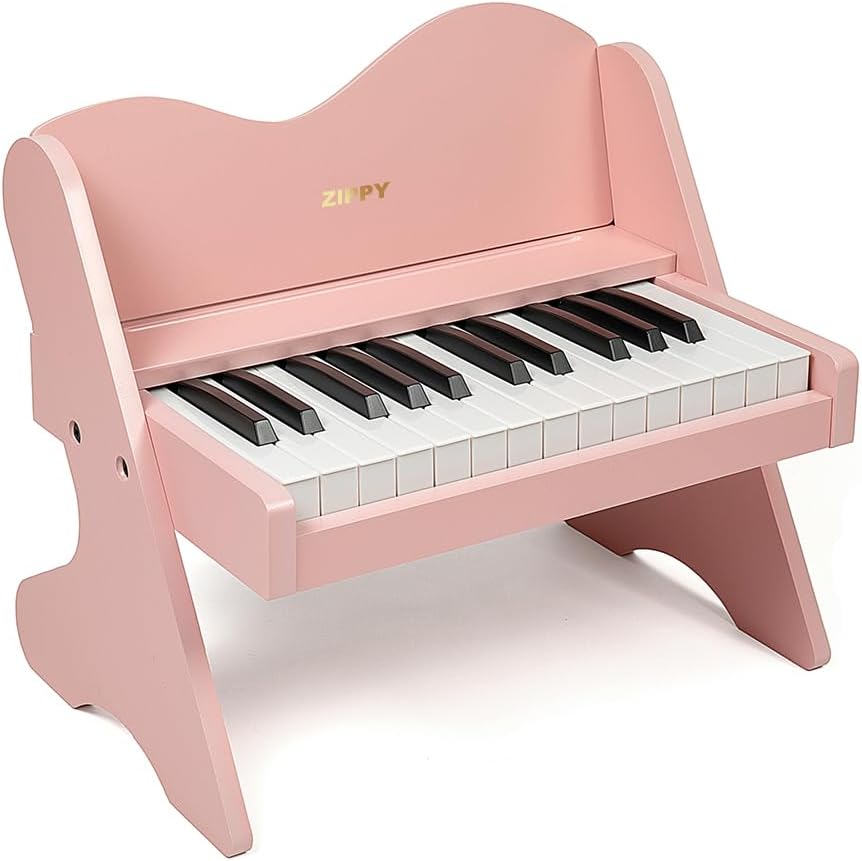 Teclado de Piano para Niños ZIPPY, Piano Digital de 25 Teclas para Niños, Volumen Ajustable, Mini Instrumento Educativo Musical de Juguete, Juguete de Madera para Niñas y Niños Pequeños (Rosa)