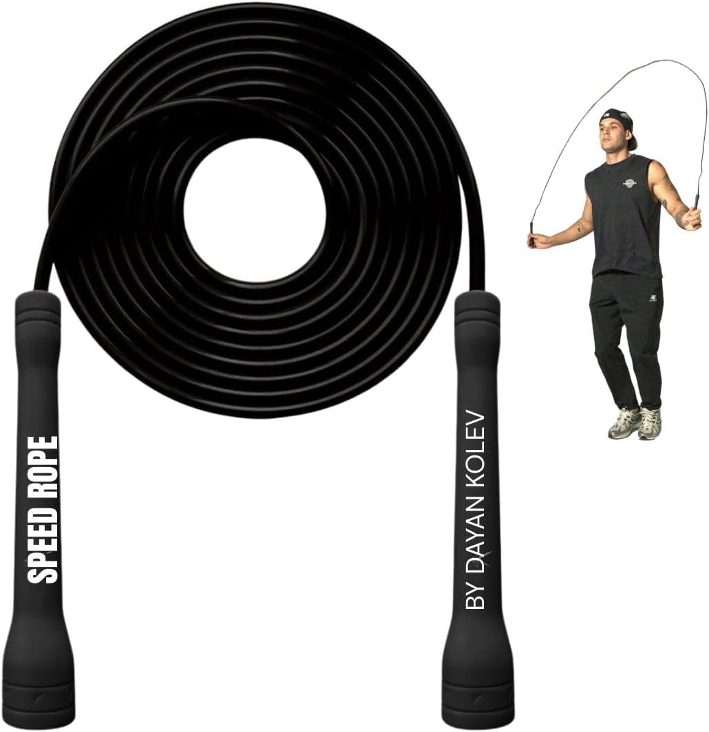 Cuerda de Saltar Rápida Swissskip de Dayan Kolev, Cuerda de Saltar de PVC de 5mm, Excelente para Principiantes y Atletas Avanzados, Diseñada para Fitness, Cardio, Boxeo y CrossFit, Longitud Ajustable