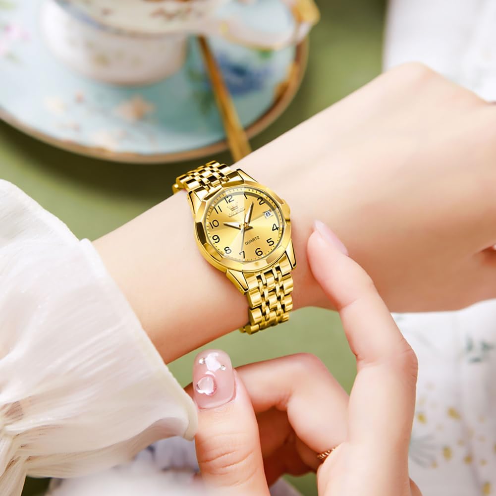 OLEVS Reloj Femenino Clásico de Mujer para Damas Análogo Acero Inoxidable Resistente al Agua Luminosa Día Fecha Dos Tonos de Fácil Lectura en la Muñeca