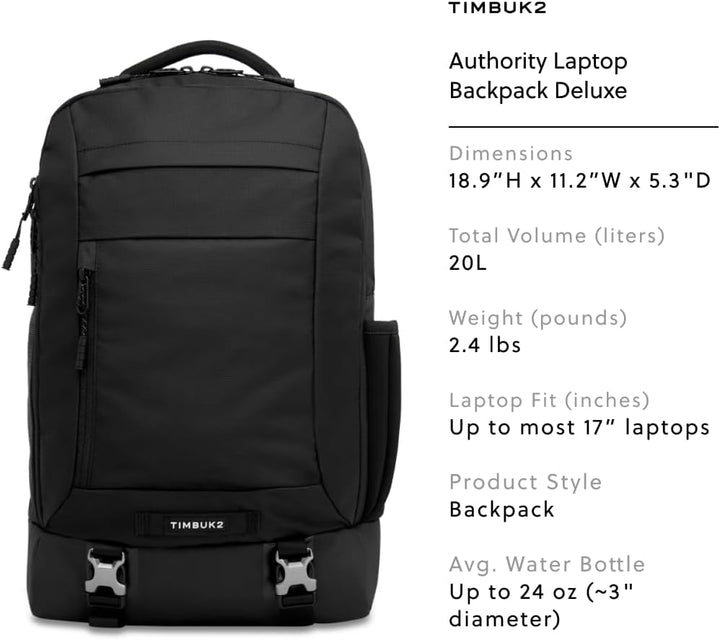 Timbuk2 Authority Mochila para laptop Deluxe, Eco Negro Deluxe