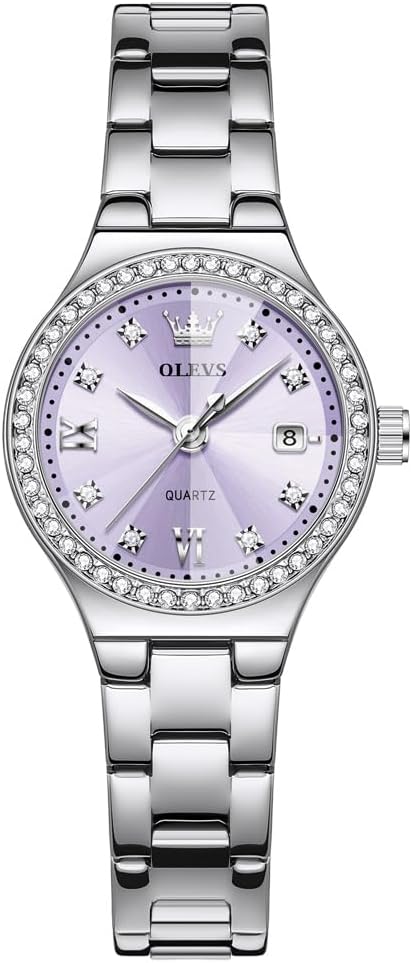 Reloj OLEVS para Mujer, Reloj de Plata para Mujer, Reloj de Vestir con Diamantes, Relojes para Mujeres con Pequeña Correa, Reloj de Lujo de Acero Inoxidable Resistente al Agua, Reloj Analógico de