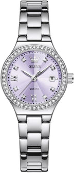 Reloj OLEVS para Mujer, Reloj de Plata para Mujer, Reloj de Vestir con Diamantes, Relojes para Mujeres con Pequeña Correa, Reloj de Lujo de Acero Inoxidable Resistente al Agua, Reloj Analógico de