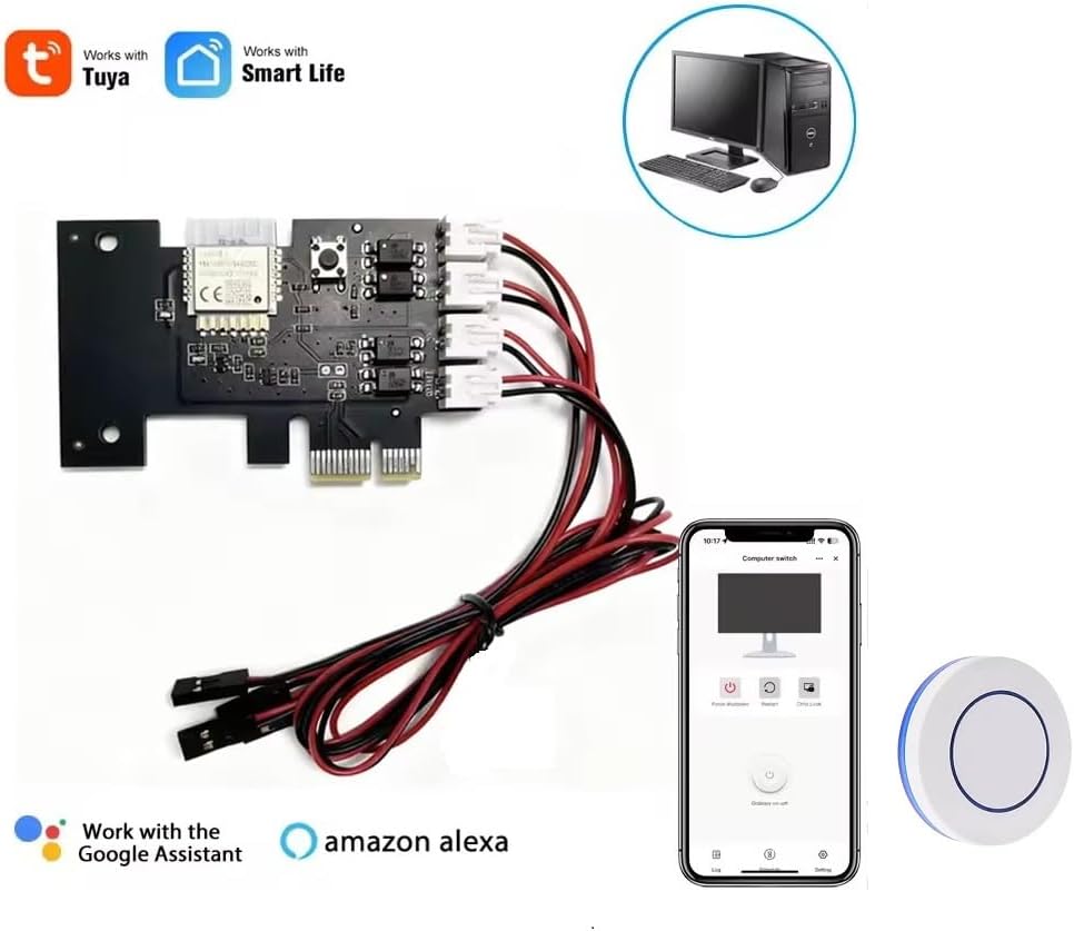 Botón de encendido externo inteligente de PC, interruptor remoto inalámbrico WiFi, tarjeta PCIe para placa base de computadora, encendido/apagado/restablecimiento, compatible con Alexa