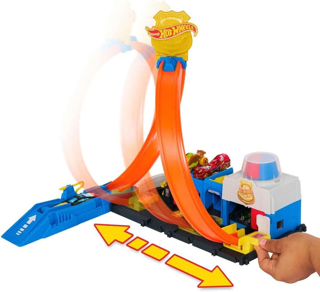 Hot Wheels Juego de pistas de coche de juguete, súper estación de p...