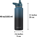 CIVAGO Botella de agua aislada de 40 onzas con pajita, frasco de agua deportiva cantimplora de acero inoxidable con 3 tapas (pajita, boquilla y tapa con asa), taza cantimplora térmica de viaje de