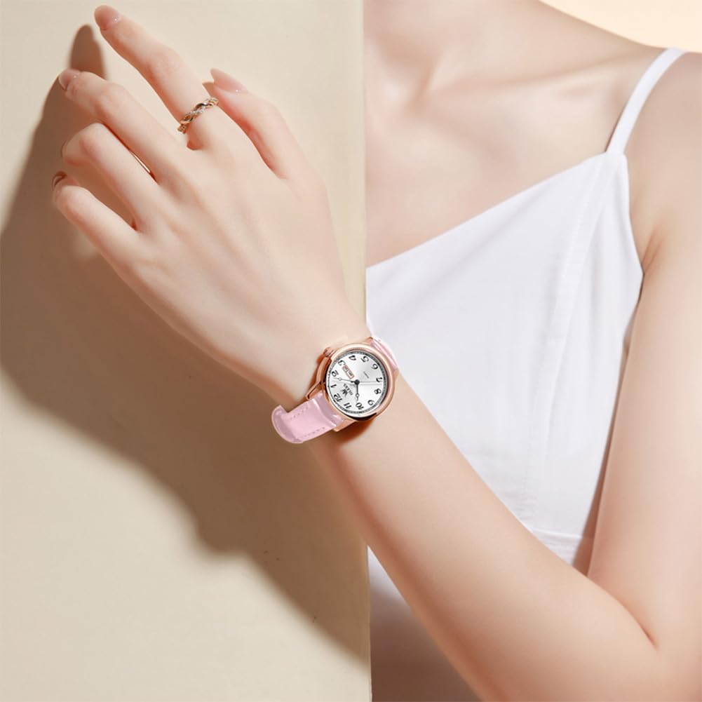 OLEVS Relojes de cuero para mujer lujo moda vestir impermeable cuarzo