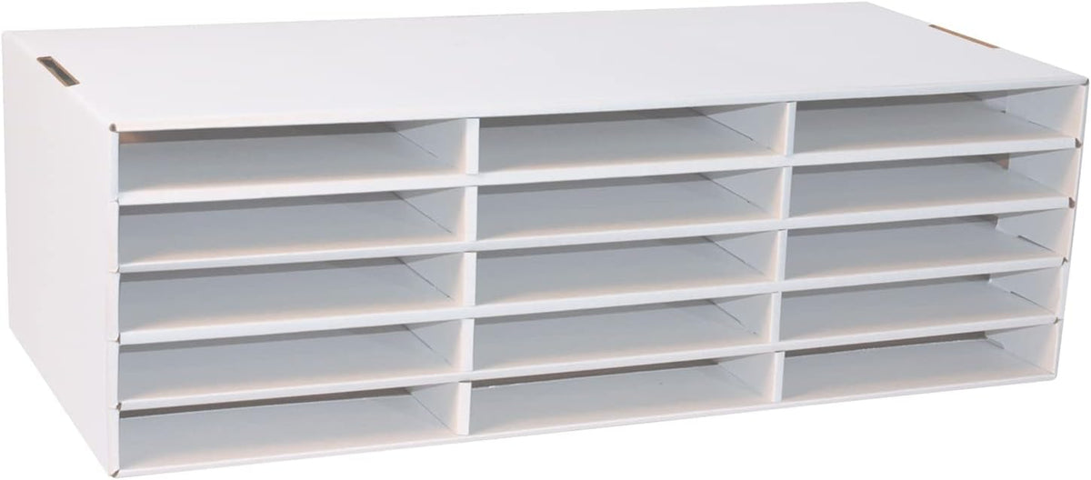 Classroom Keepers - Almacenamiento de papel de construcción de 9 x 12 pulgadas, 15 ranuras, blanco, 9-3/8 pulgadas de alto x 29-1/4 pulgadas de ancho x 12-7/8 pulgadas de profundidad, 1 unidad