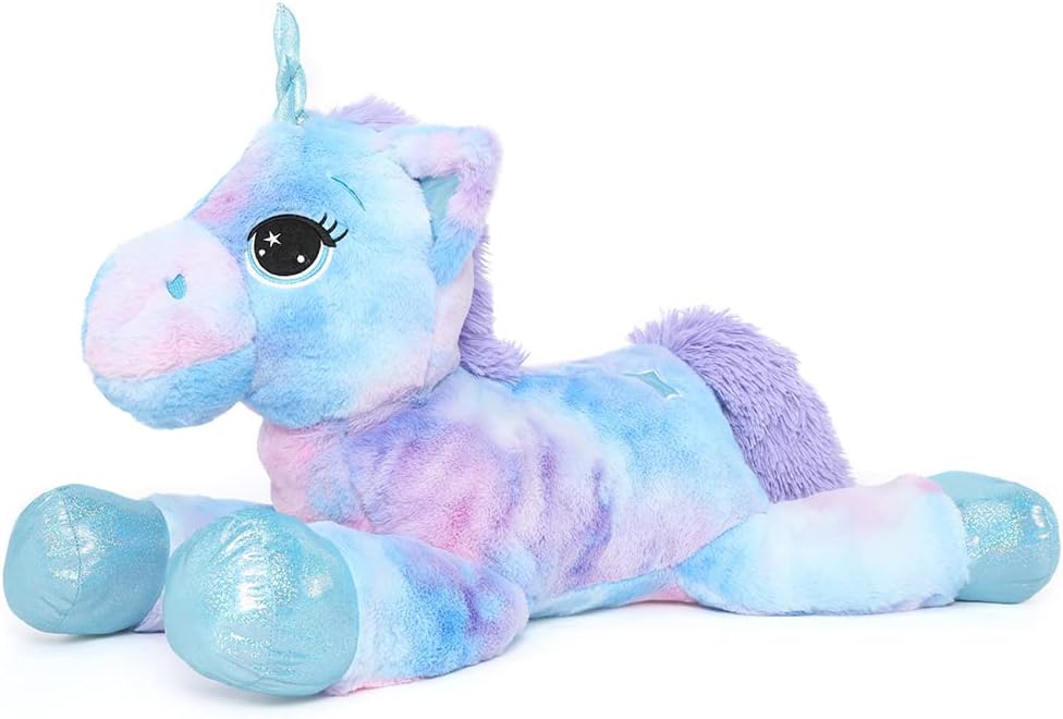 Muiteiur Animal de peluche de unicornio de 31.6 pulgadas, unicornio de peluche grande para niñas, almohada de felpa suave, regalos para niñas y niños, azul