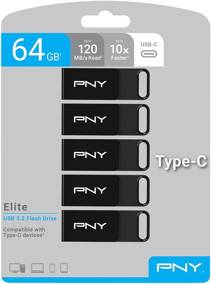 PNY Elite Type-C Unidad Flash USB 3.2 de 64GB \u2013 Lectura de has...