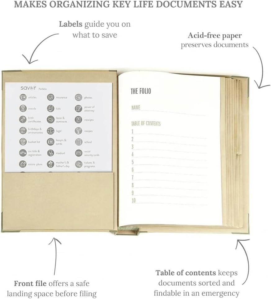 Savor Folio Important - Organizador de documentos, carpeta de archivos sin