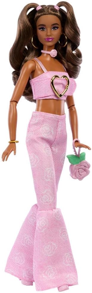 Muñeca de estilo Deluxe Barbie #12 en top corto de mezclilla rosa c...