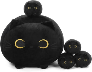 TOYSYM Gato Negro de Peluche Mamá Gato de Peluche Juguetes con 4 Be...