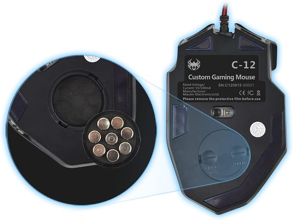 Ratón para juegos C12 con 12 botones programables, ajuste de doble...