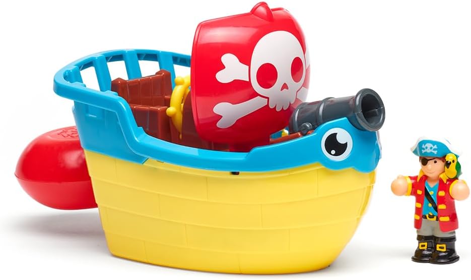 Wow Toys Pip The Pirate Ship - Barco pirata alimentado por fricción con figuras y cañón | Sin baterías, juguete duradero de baño o sala de juegos para niños pequeños de 1 a 5 años