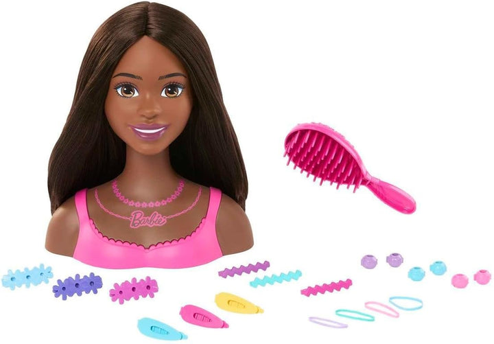 Cabeza de muñeca Barbie para peinar el cabello, pelo castaño con 20...