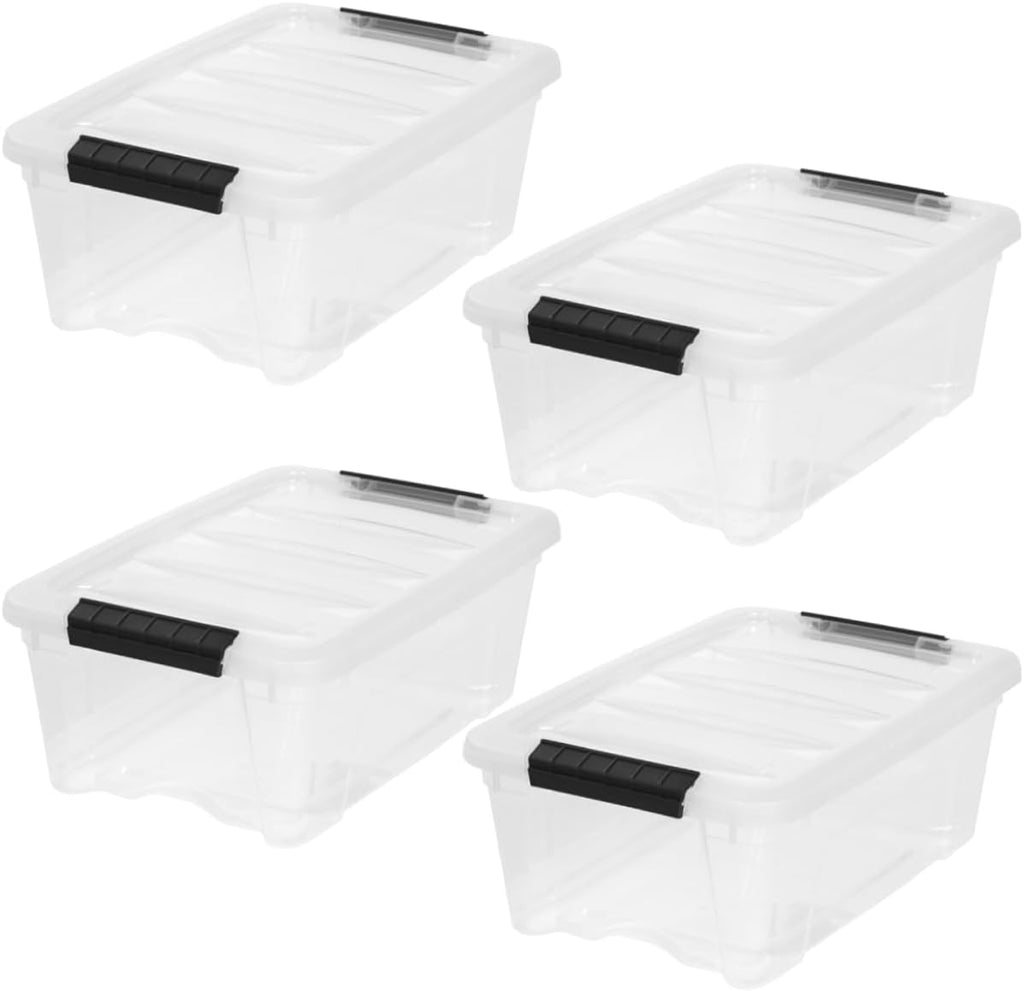 IRIS USA Paquete de 4 contenedores de almacenamiento de 13 cuartos con tapas, transparentes