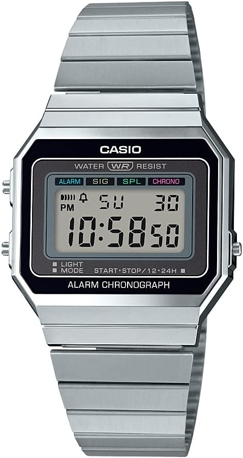 Casio Reloj clásico de cuarzo plateado con pantalla digital A700W-1ACF para hombre