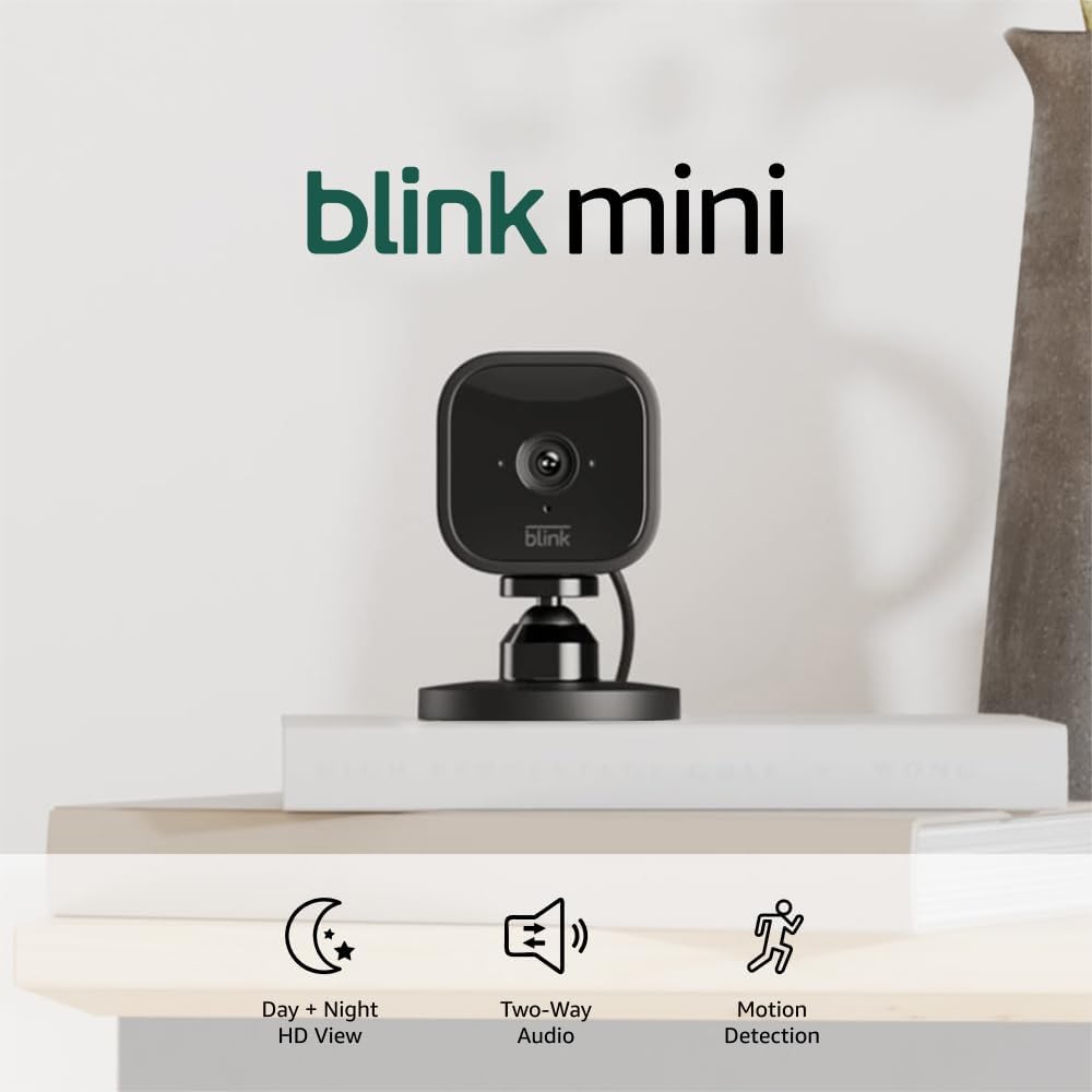 Blink Mini - Cámara de seguridad inteligente compacta, conectable, para interiores, Black, 2 Cameras