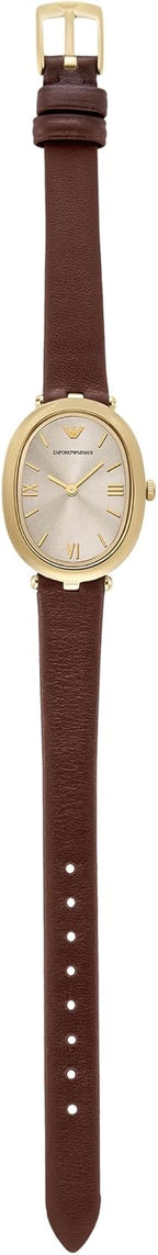 Emporio Armani Reloj de cuero marrón de dos manos para mujer (Modelo: AR11708)