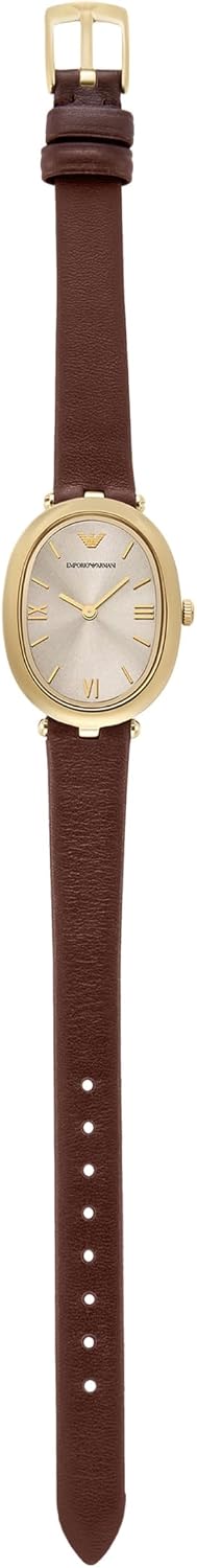 Emporio Armani Reloj de cuero marrón de dos manos para mujer (Modelo: AR11708)
