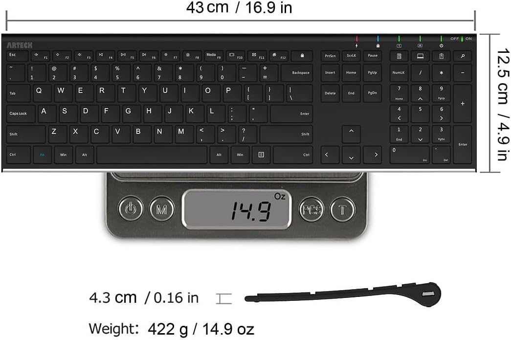 Arteck - Teclado inalámbrico de acero inoxidable ultra delgado de 2...