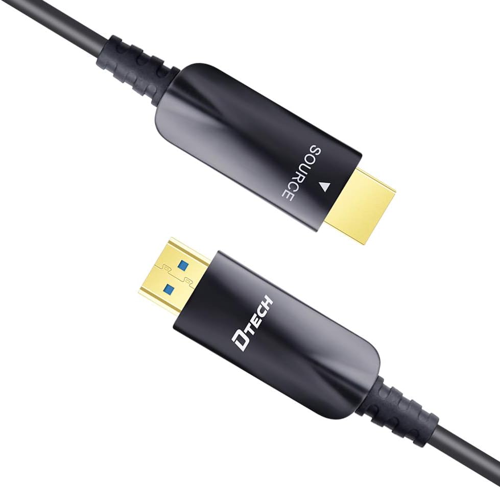 DTECH Cable HDMI de fibra óptica de 100 pies con video HD 4K 60Hz 1080p HD 3D HDCP CEC compatible con monitor de computadora portátil, proyector, reproductor de TV, reproductor de DVD, consola de juegos (100 pies, negro)