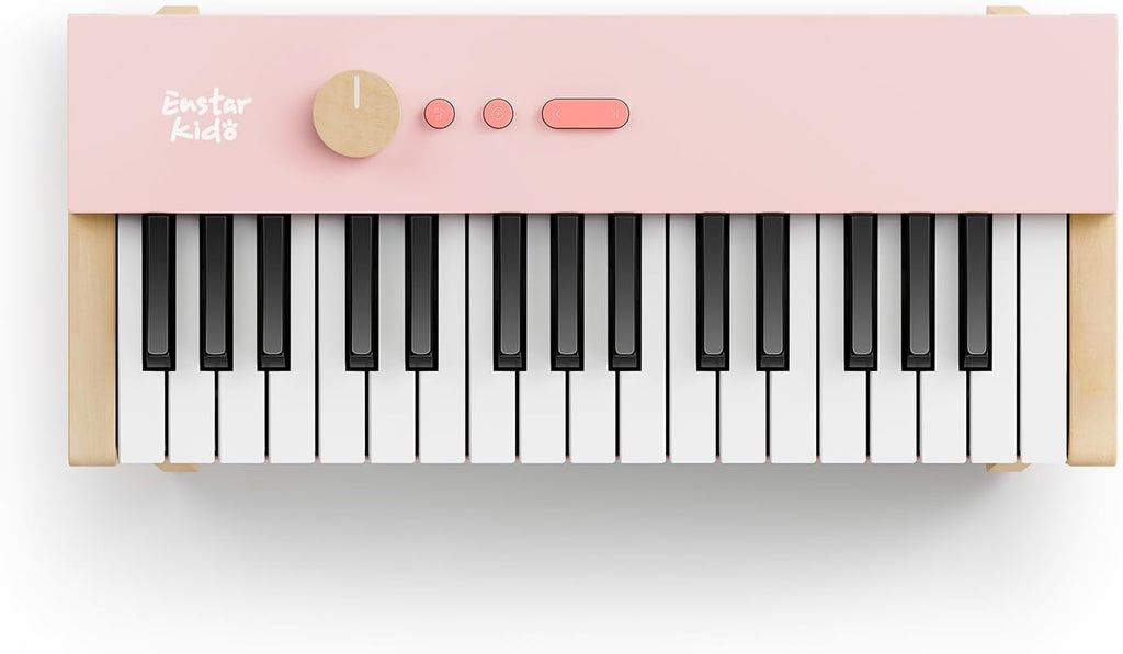 Teclado de piano para niños, piano digital de 32 teclas para niños, instrumento educativo musical para principiantes, mini teclado de madera para niños, rosa claro