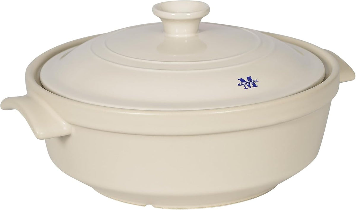 Magnifique - Olla de franela de 5 cuartos de galón con tapa, olla de arcilla natural para cocinar, cacerola no tóxica sin PFAS para horno y estufa, horno holandés para cocción lenta, hornear y servir