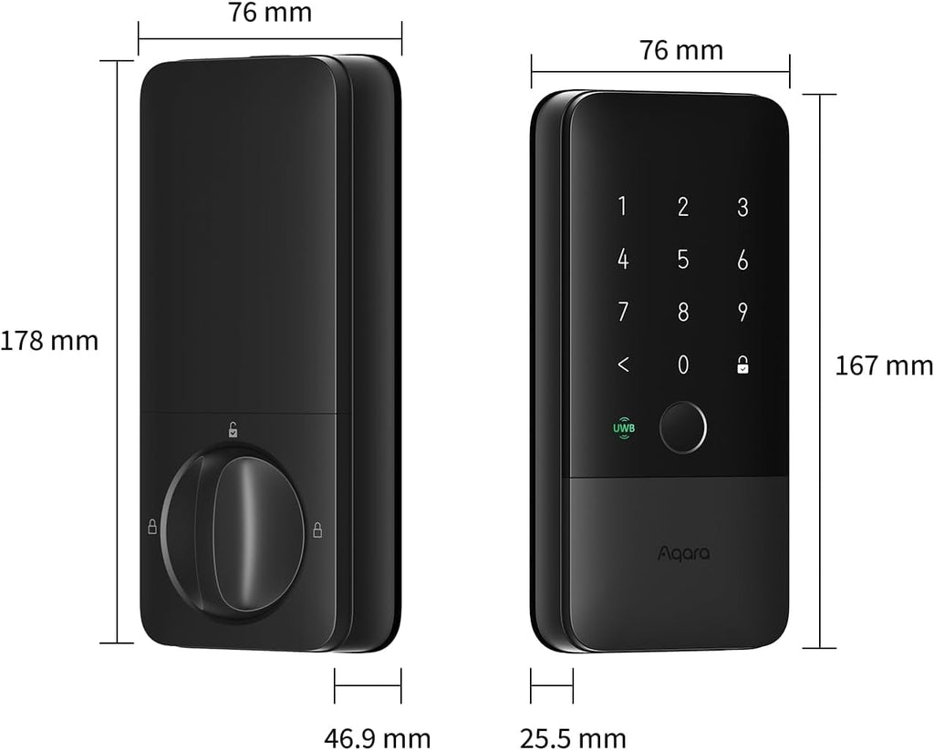 Cerradura inteligente Aqara UWB U400, Apple Home Key, Cerrojo con huella digital, Negro