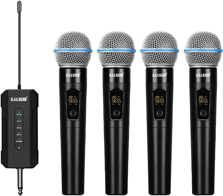 EALSEM ES-384 - Sistema de micrófono inalámbrico UHF de 4 canales p...