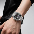 OLEVS Reloj para Hombres Analógico Cuarzo Lujo Diamante Resistente al Agua Cronógrafo Acero Inoxidable Carita Grande Cuadrado Fecha Fase Lunar Romano Relojes de Vestir para Hombres