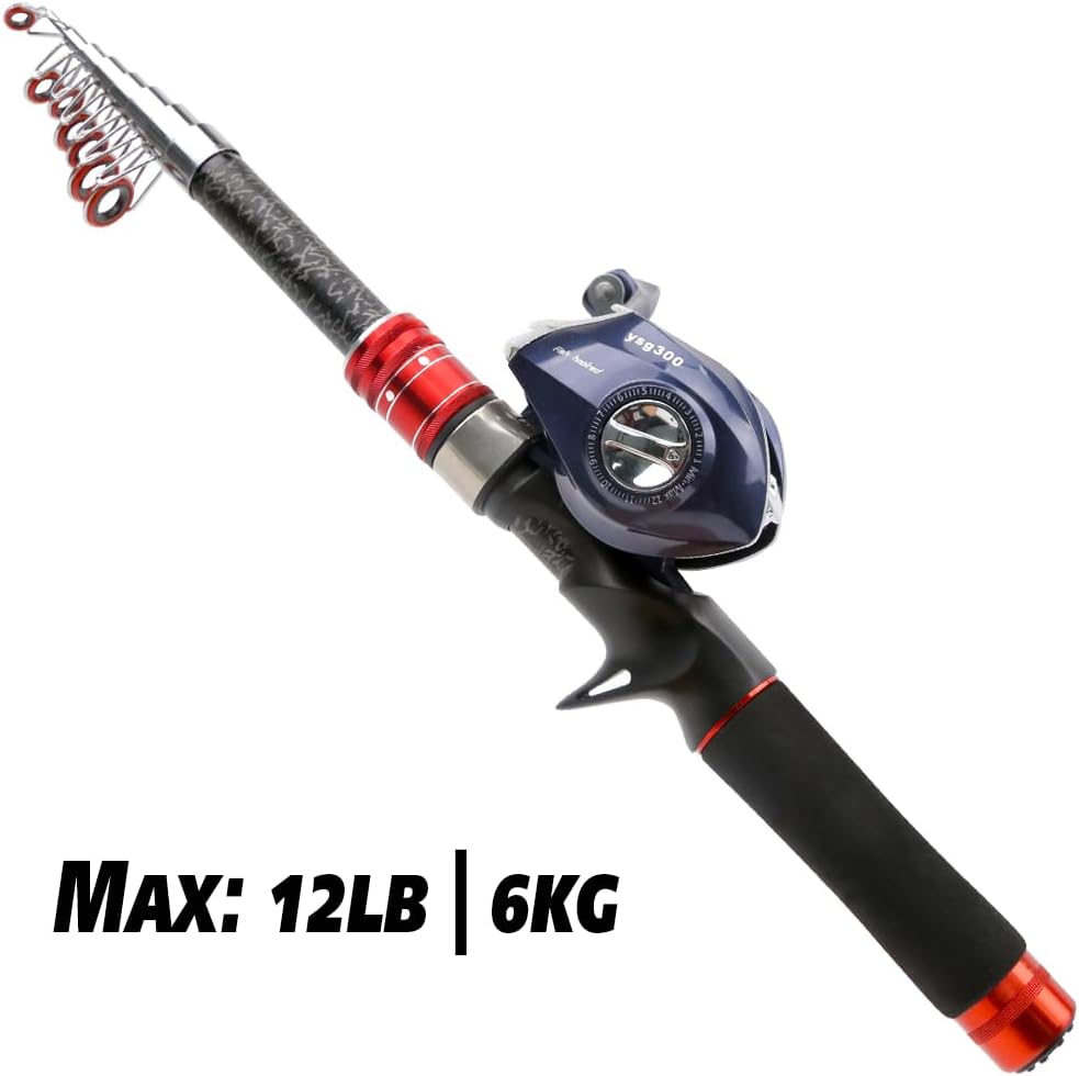 Combo de caña de pescar telescópica y carrete de pesca baitcasting, diestro