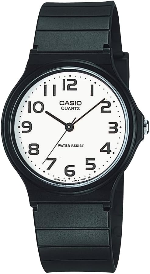 Casio Serie MQ24 | Reloj analógico de cuarzo para hombres | Resistente al agua | Caja de resina | Correa de resina | Cristal de resina | Tres agujas analógicas (HR, Min, SEC) | Diseño clásico de Casio | Batería de 3 años