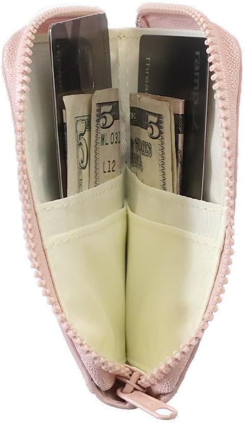 Thread Wallets Cartera de piel con cremallera y bloqueo RFID con tarjetero para hombres y mujeres, Rose polvo, Casual