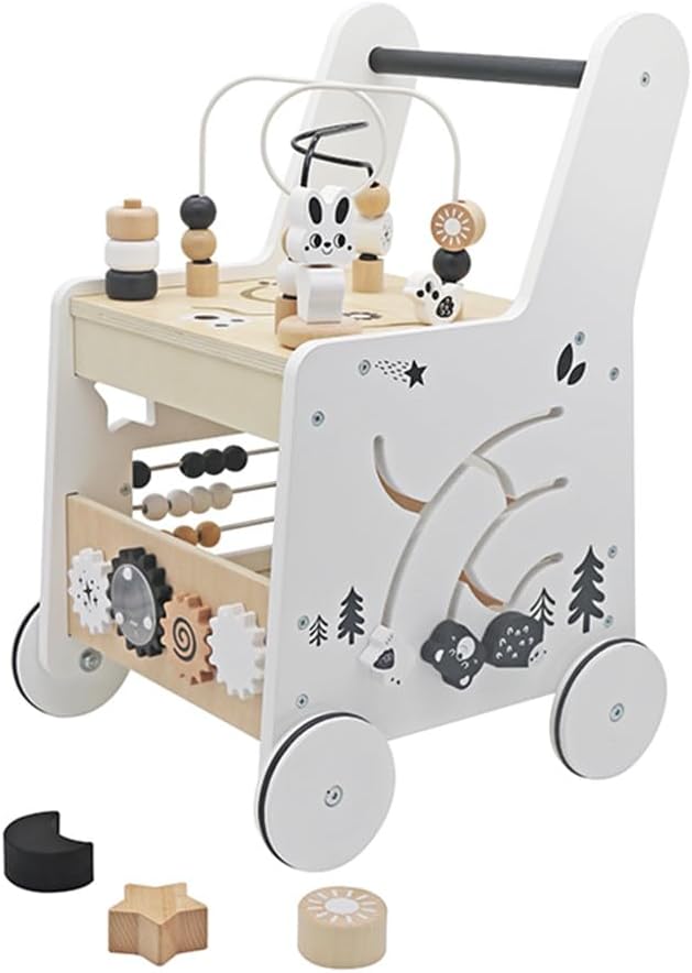 Andador de madera para bebés cubos de actividad Montessori