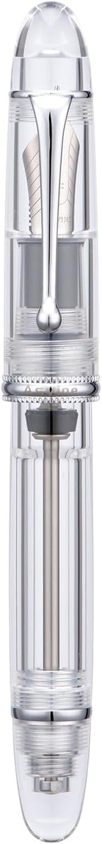 Asvine V800 - Pluma estilográfica, sistema de llenado al vacío con gran capacidad de tinta, punta media lisa número 8 con estuche de regalo y llave, acrílico plateado transparente