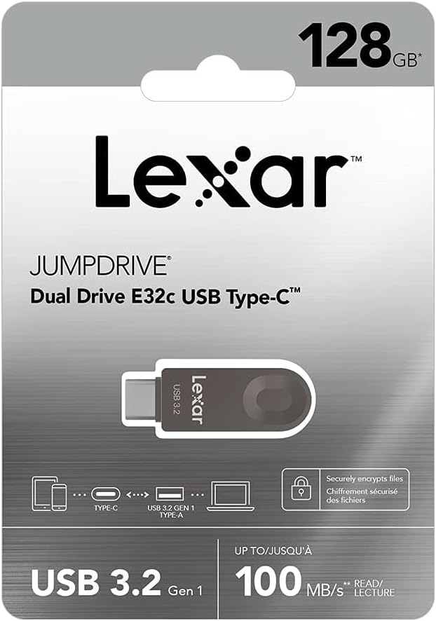 Lexar Unidad flash USB tipo C E32C de 128 GB, USB-A y USB-C 3.2 Gen...
