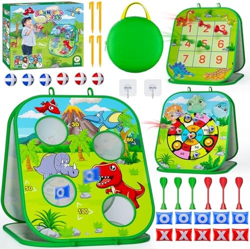 RIEYON - Juego de lanzamiento de sacos 5 en 1 para niños, tablero de Cornhole para niños, actividades de fiesta y patio trasero al aire libre, regalo de cumpleaños o Navidad para niños de 3, 4, 5, 6, 