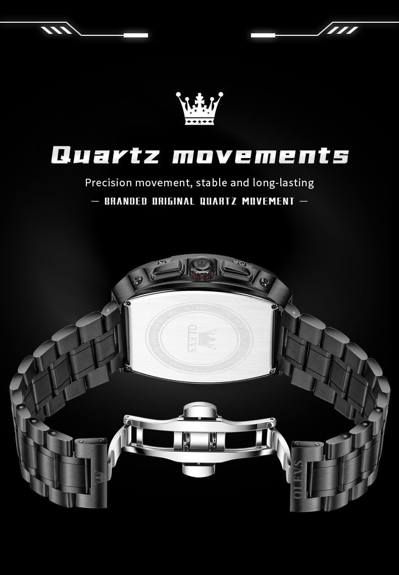OLEVS Reloj para Hombres Analógico Cuarzo Lujo Diamante Resistente al Agua Cronógrafo Acero Inoxidable Carita Grande Cuadrado Fecha Fase Lunar Romano Relojes de Vestir para Hombres